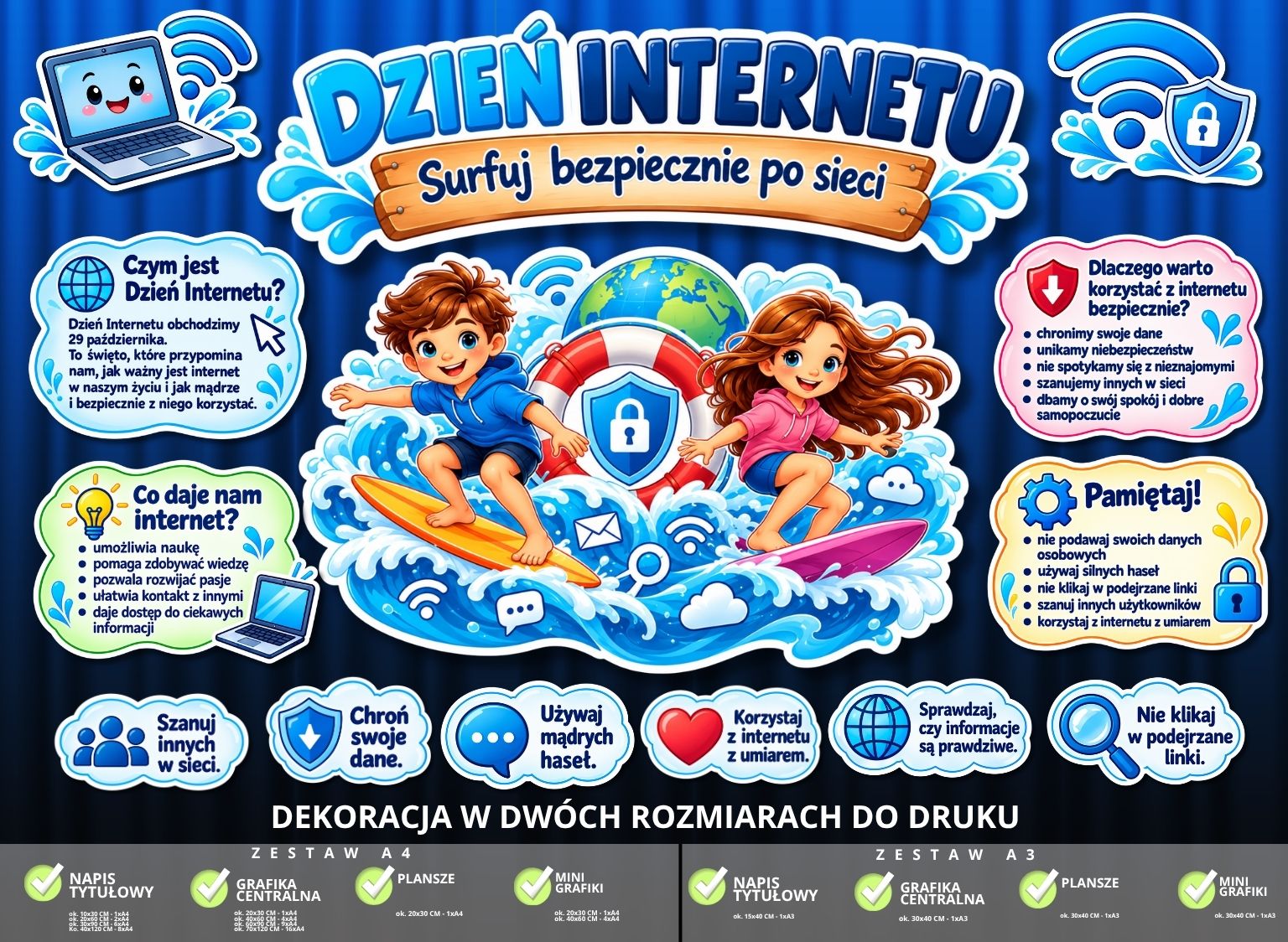 Dekoracja edukacyjna „Dzień Internetu – Serfuj bezpiecznie po sieci” (do druku) (3)
