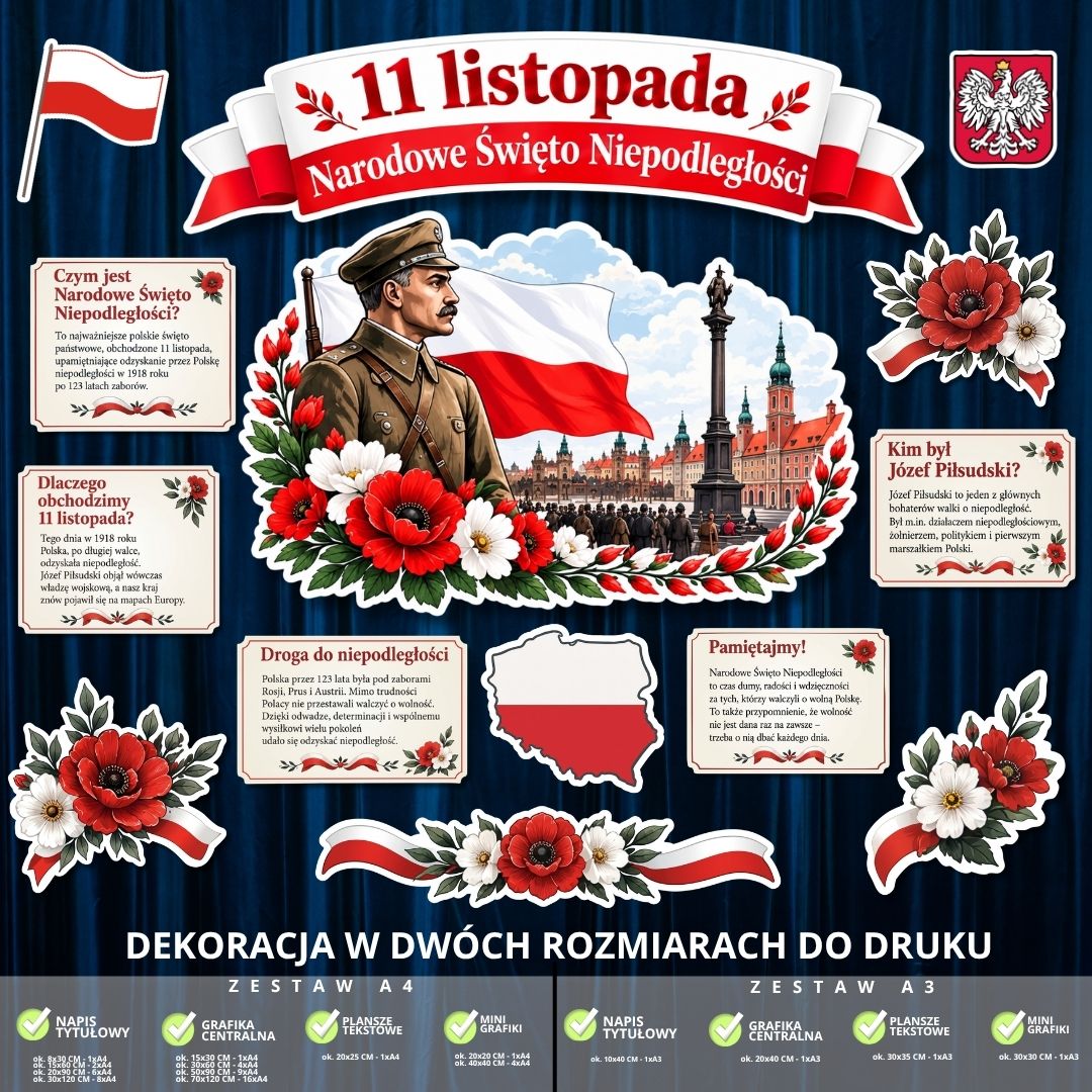 Dekoracja na 11 listopada – 2 rozmiary – do druku (plansze edukacyjne) (1)