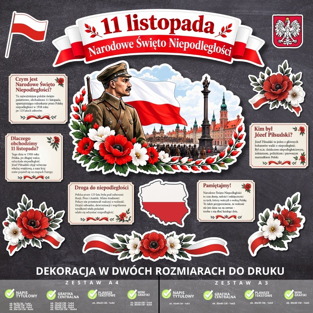 Dekoracja na 11 listopada – 2 rozmiary – do druku (plansze edukacyjne) (2)