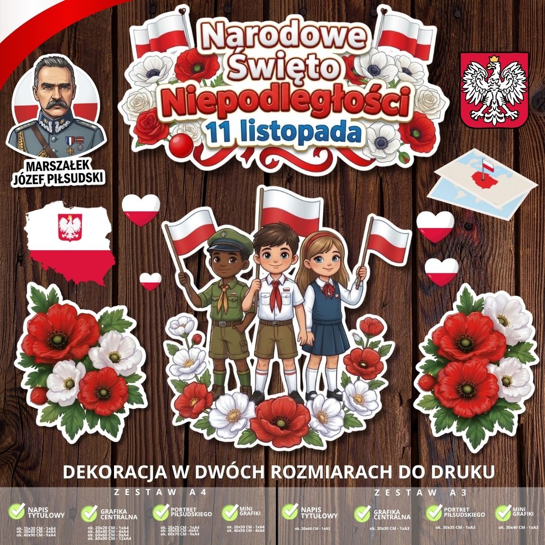 Dekoracja na 11 listopada – 2 rozmiary – do druku (uczniowie) (1)