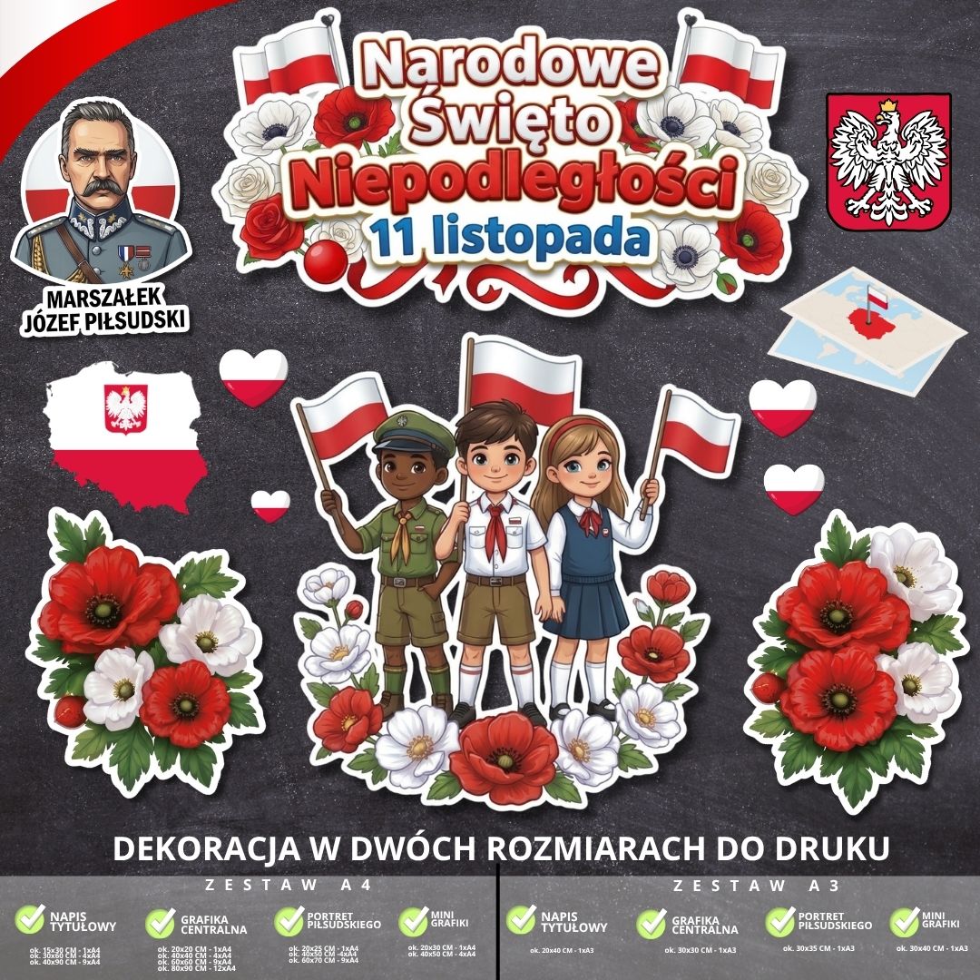 Dekoracja na 11 listopada – 2 rozmiary – do druku (uczniowie) (2)