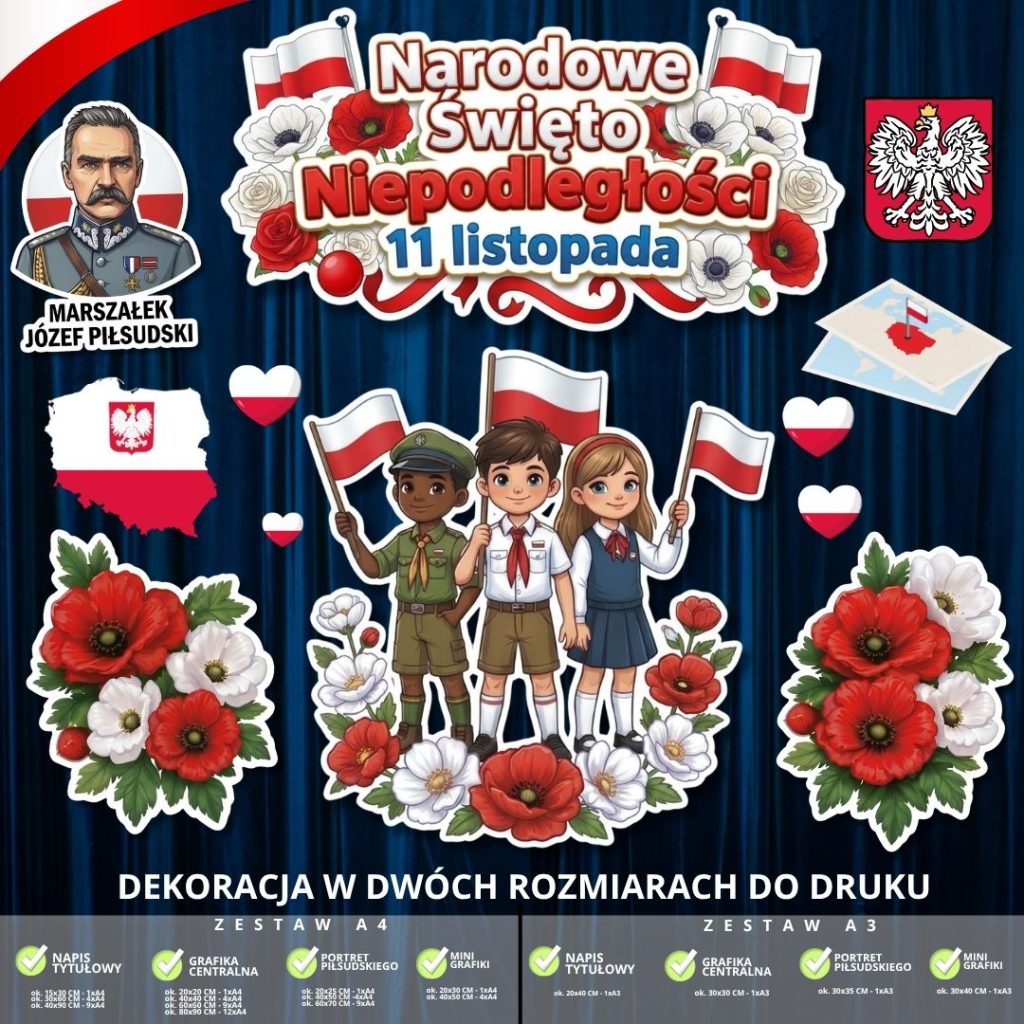Dekoracja na 11 listopada – 2 rozmiary – do druku (uczniowie) (4)