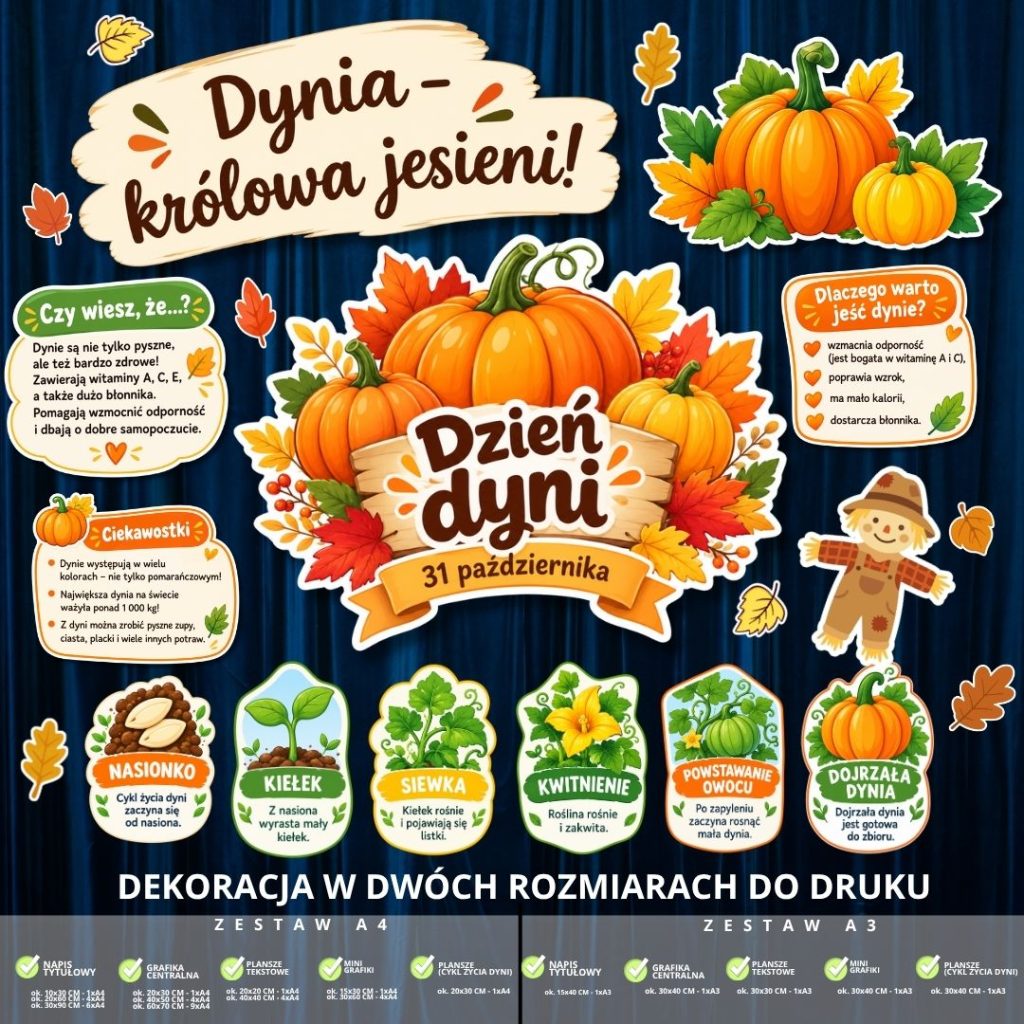 Dekoracja na Dzień Dyni – 2 rozmiary – do druku (Królowa jesieni) (1)