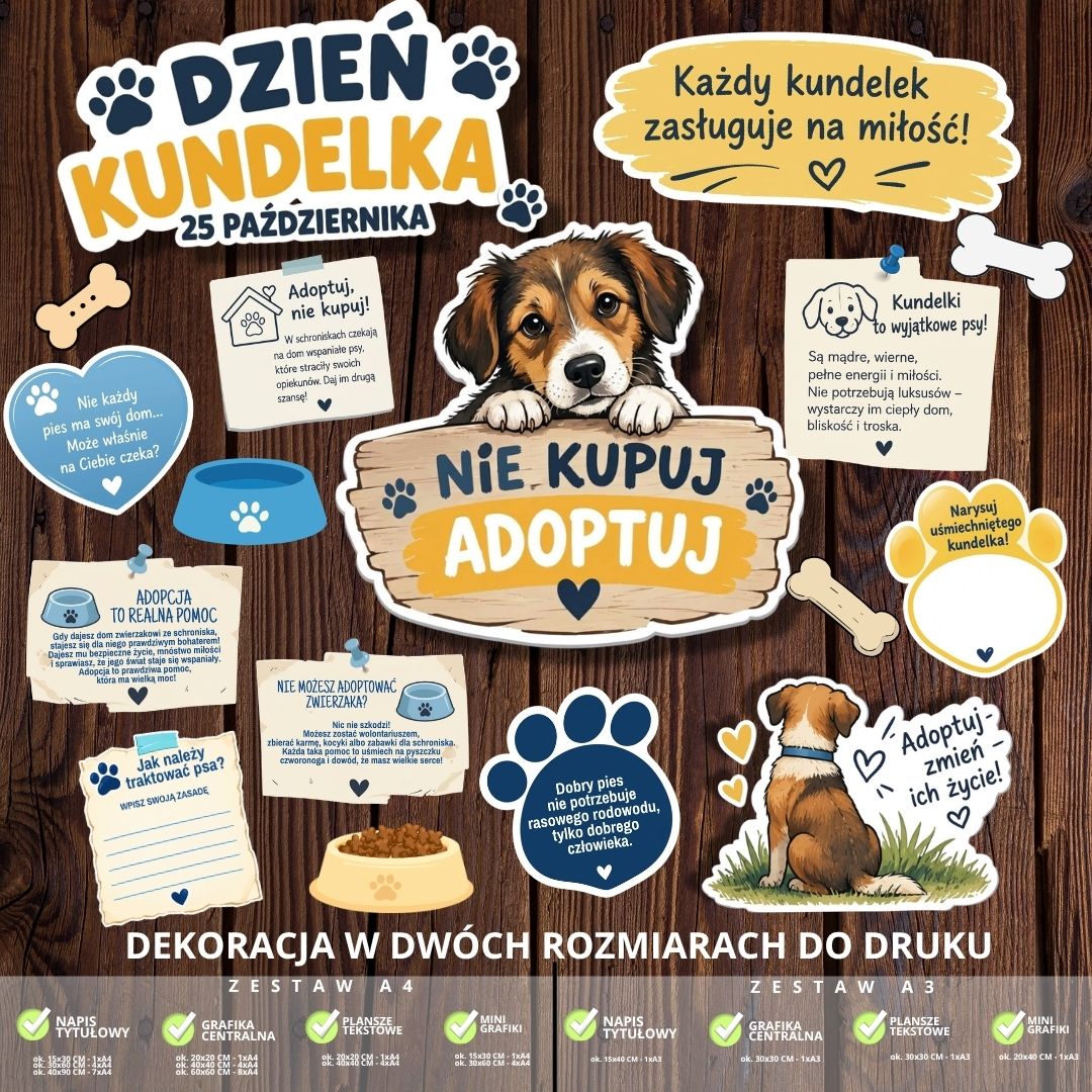 Dekoracja na Dzień Kundelka – 2 rozmiary – do druku (adoptuj) (4)