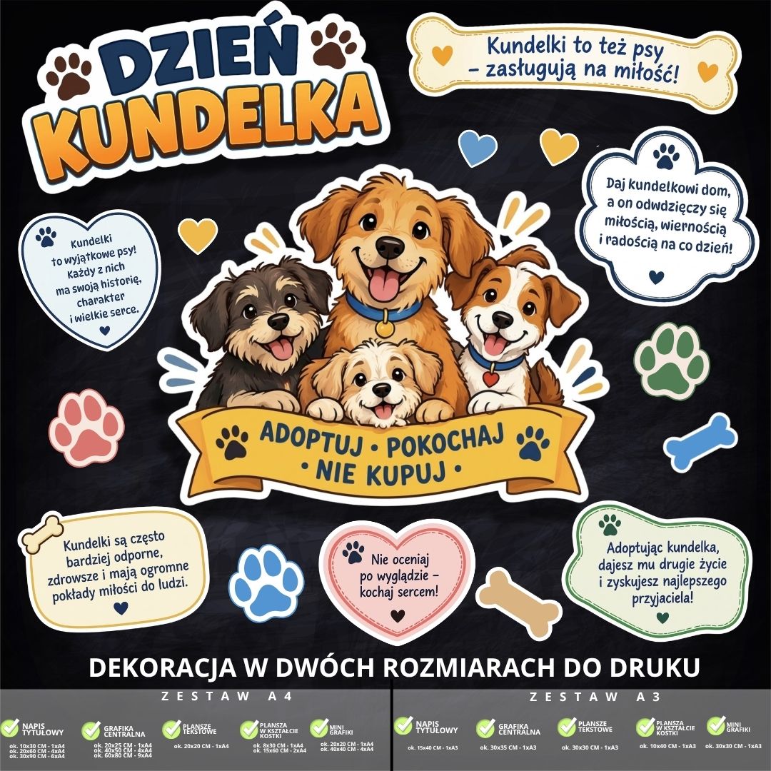 Dekoracja na Dzień Kundelka – 2 rozmiary – do druku (pieski) (4)