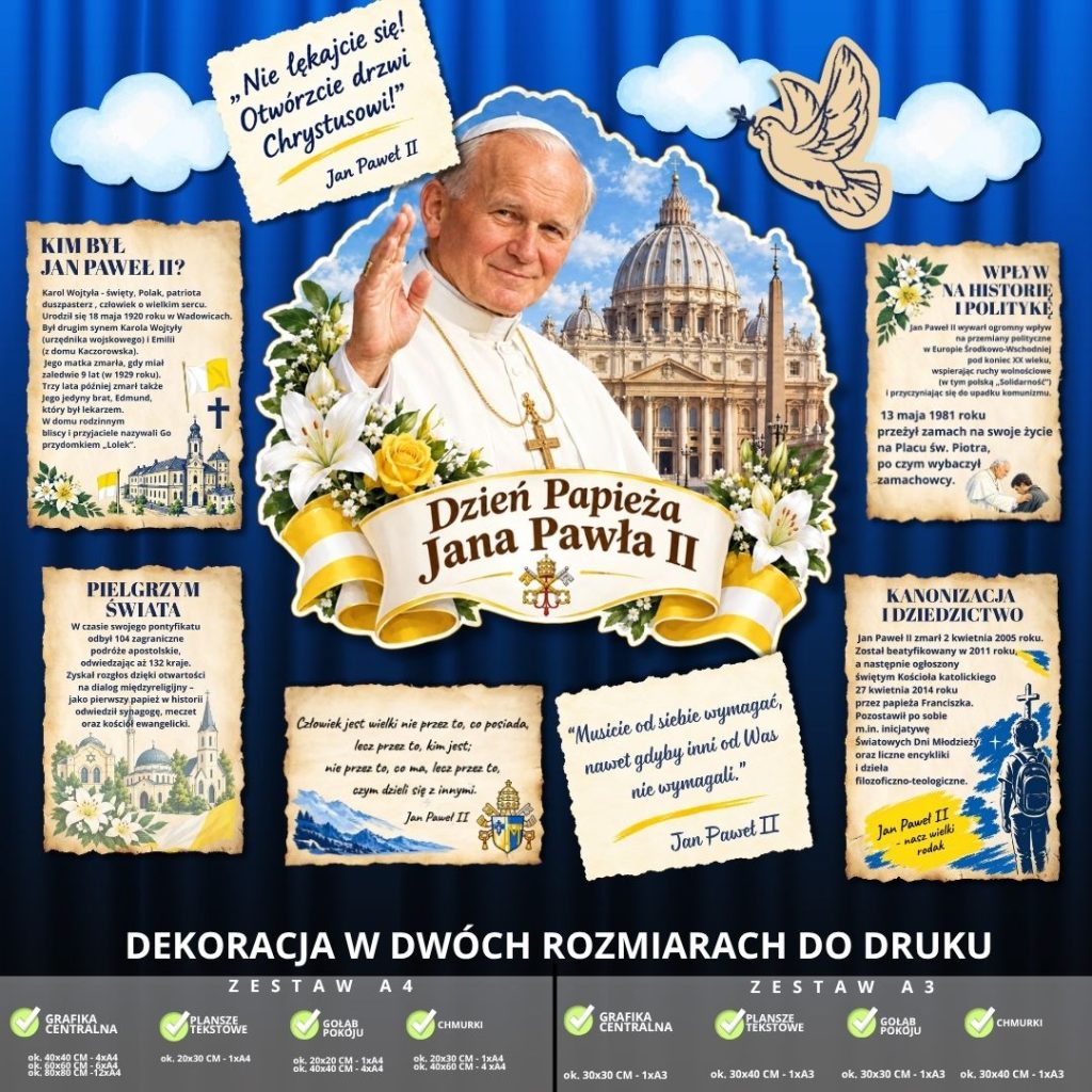 Dekoracja na Dzień Papieża Jana Pawła II – 2 rozmiary (plansze informacyjne) (1)