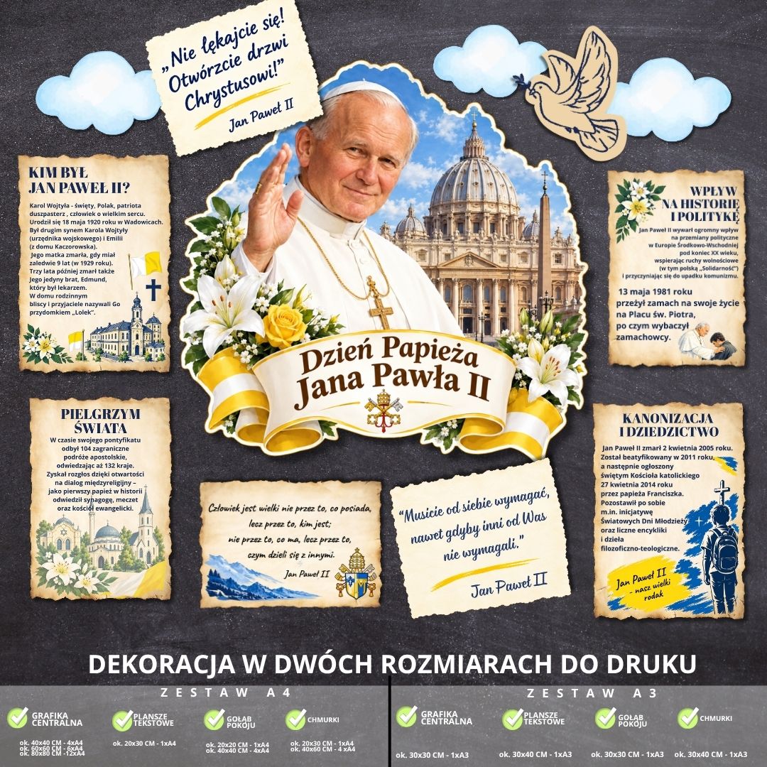 Dekoracja na Dzień Papieża Jana Pawła II – 2 rozmiary (plansze informacyjne) (2)
