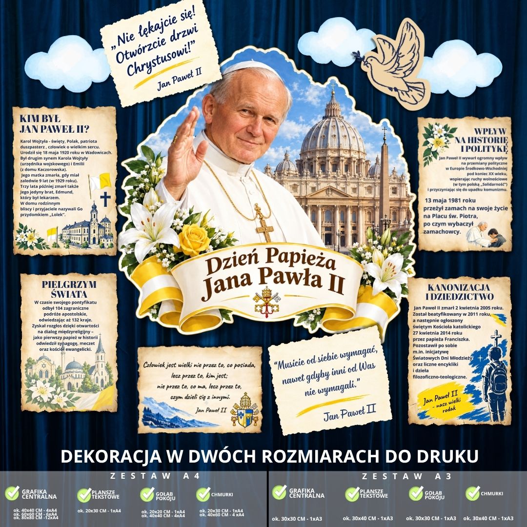 Dekoracja na Dzień Papieża Jana Pawła II – 2 rozmiary (plansze informacyjne) (4)