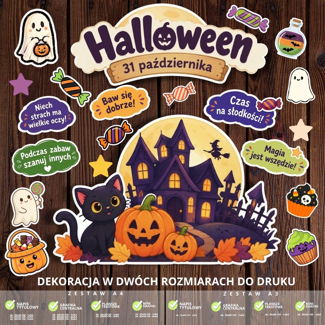 Dekoracja na Halloween – 2 rozmiary – do druku (zamek) (1)