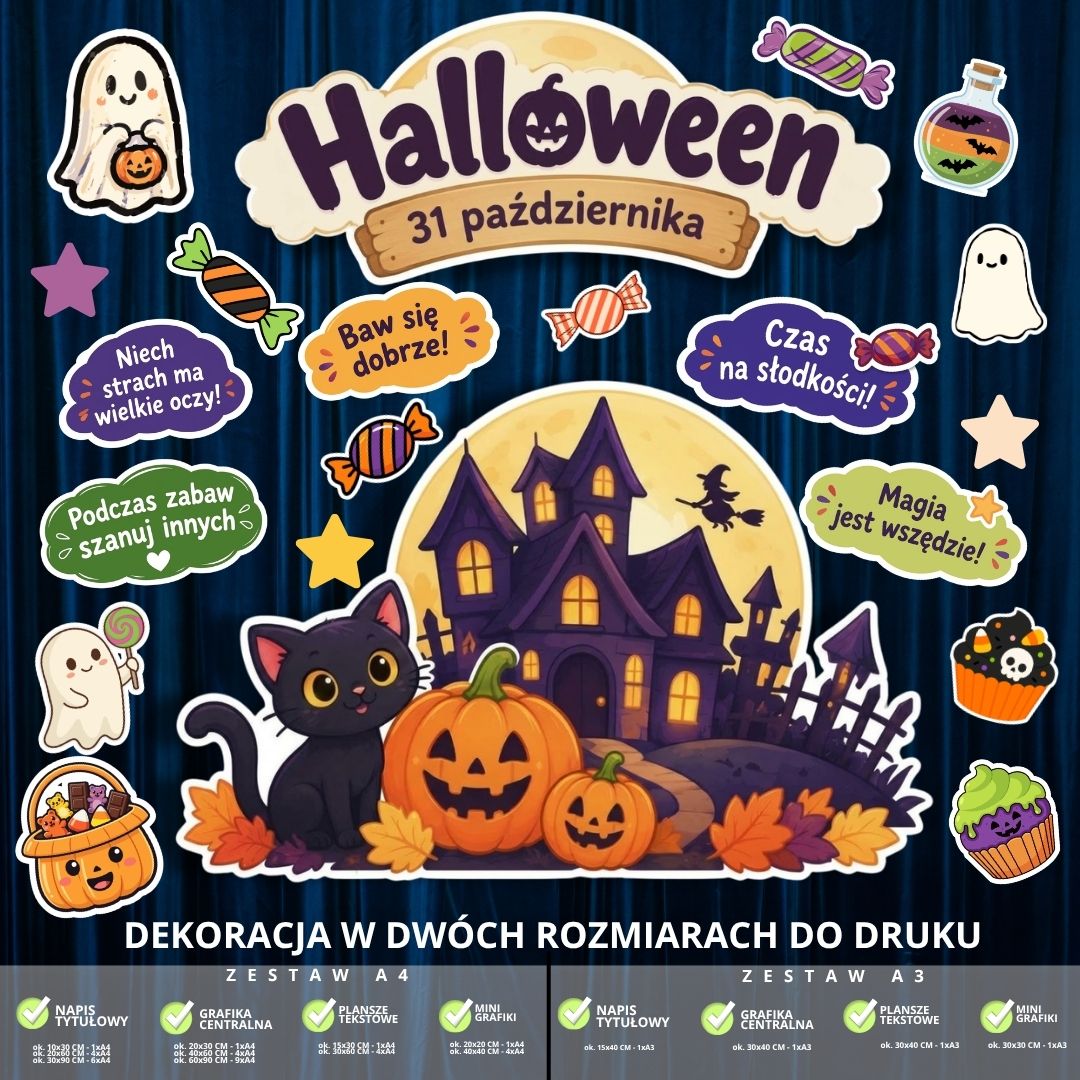 Dekoracja na Halloween – 2 rozmiary – do druku (zamek) (4)