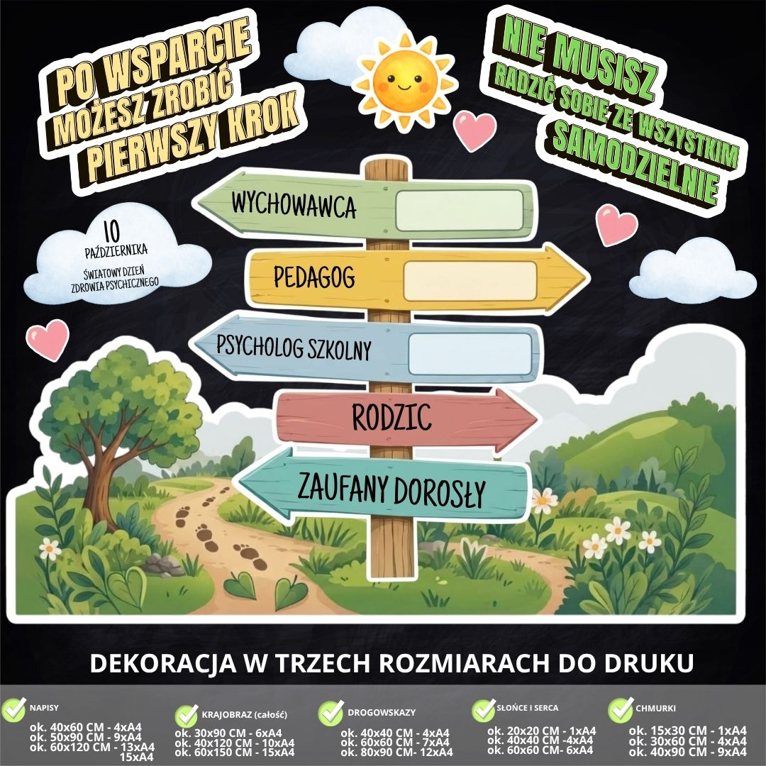 Dekoracja na Światowy Dzień Zdrowia Psychicznego – 2 rozmiary (drogowskaz) (1)