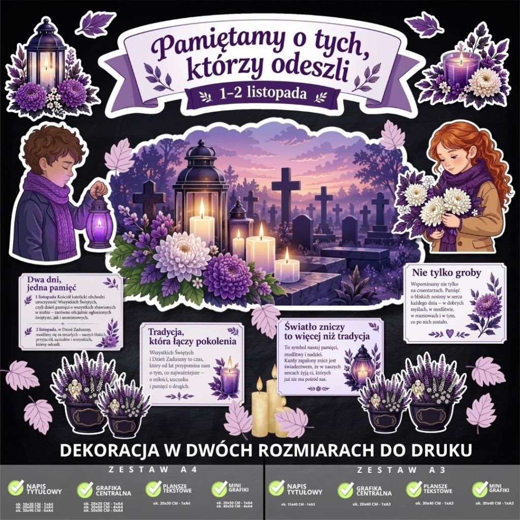 Dekoracja na Wszystkich Świętych – 2 rozmiary – do druku (pamiętamy) - 2026