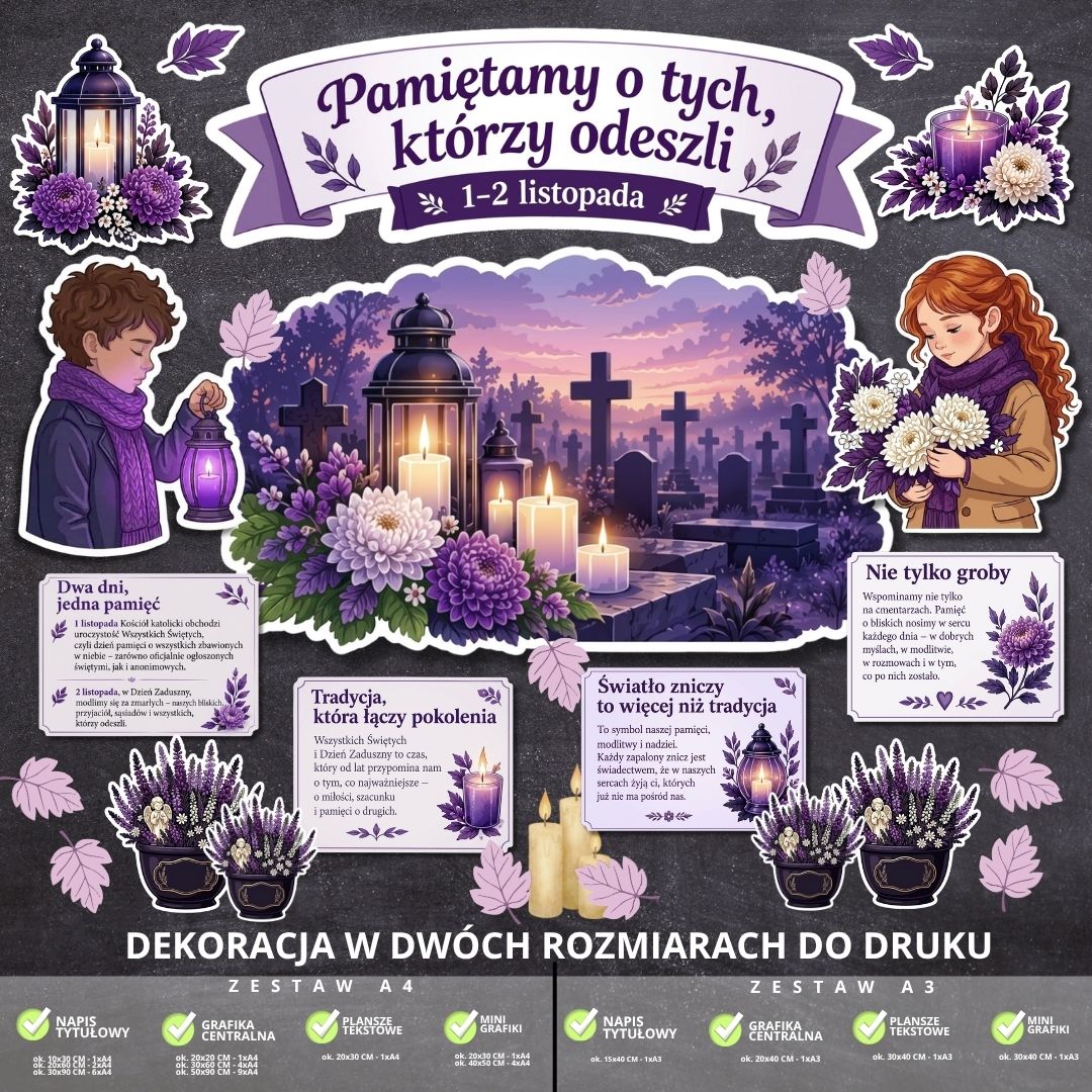 Dekoracja na Wszystkich Świętych – 2 rozmiary – do druku (pamiętamy) (1)