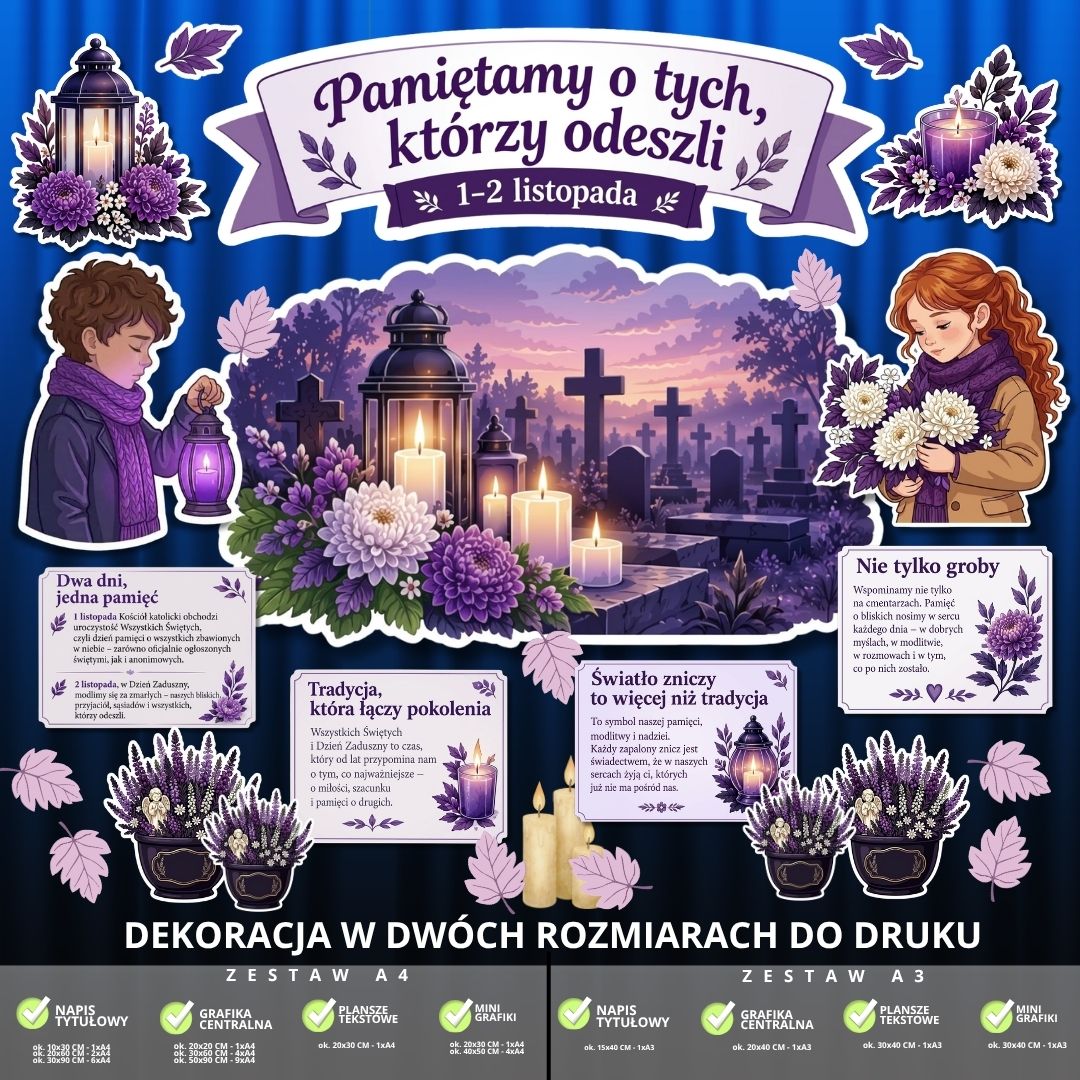 Dekoracja na Wszystkich Świętych – 2 rozmiary – do druku (pamiętamy) (2)