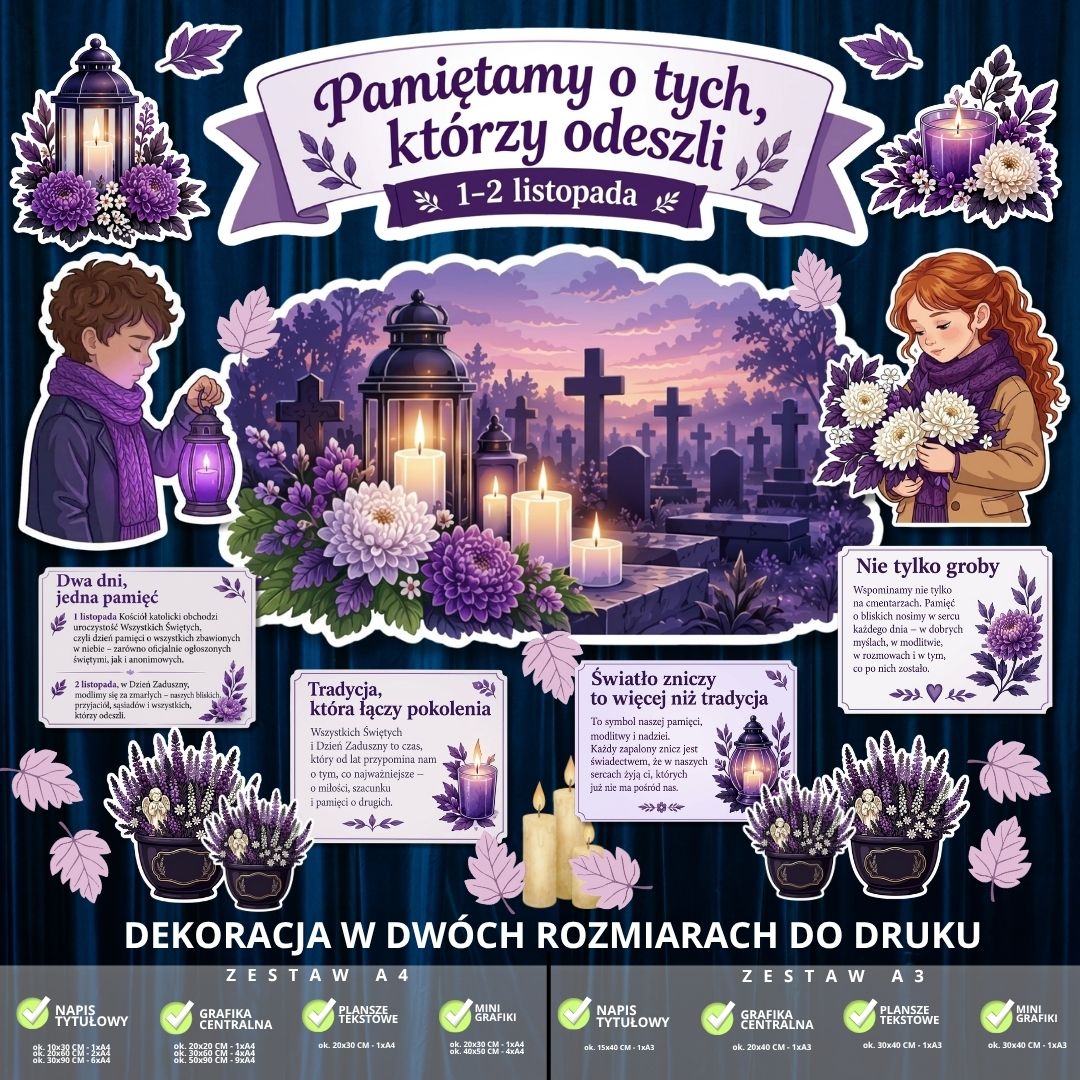 Dekoracja na Wszystkich Świętych – 2 rozmiary – do druku (pamiętamy) (3)