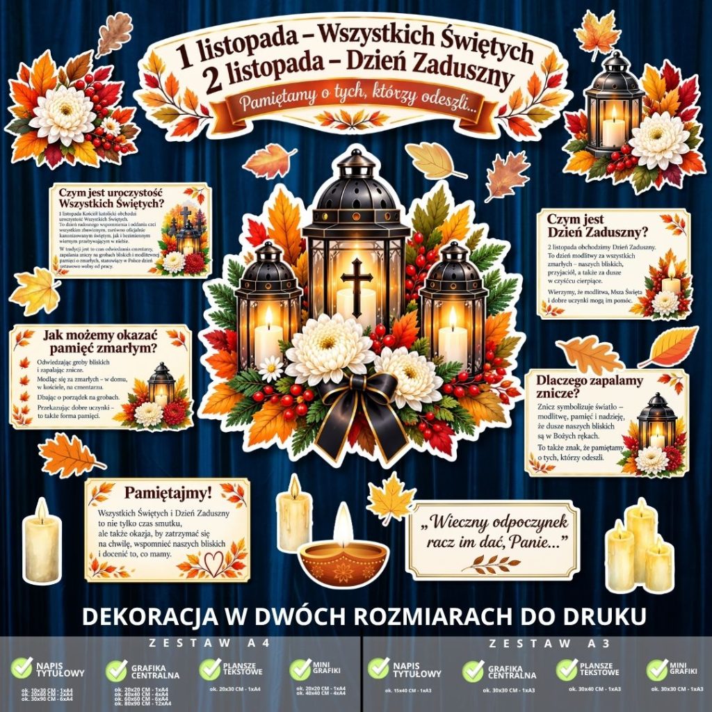Dekoracja na Wszystkich Świętych – 2 rozmiary – do druku (znicze) (4)