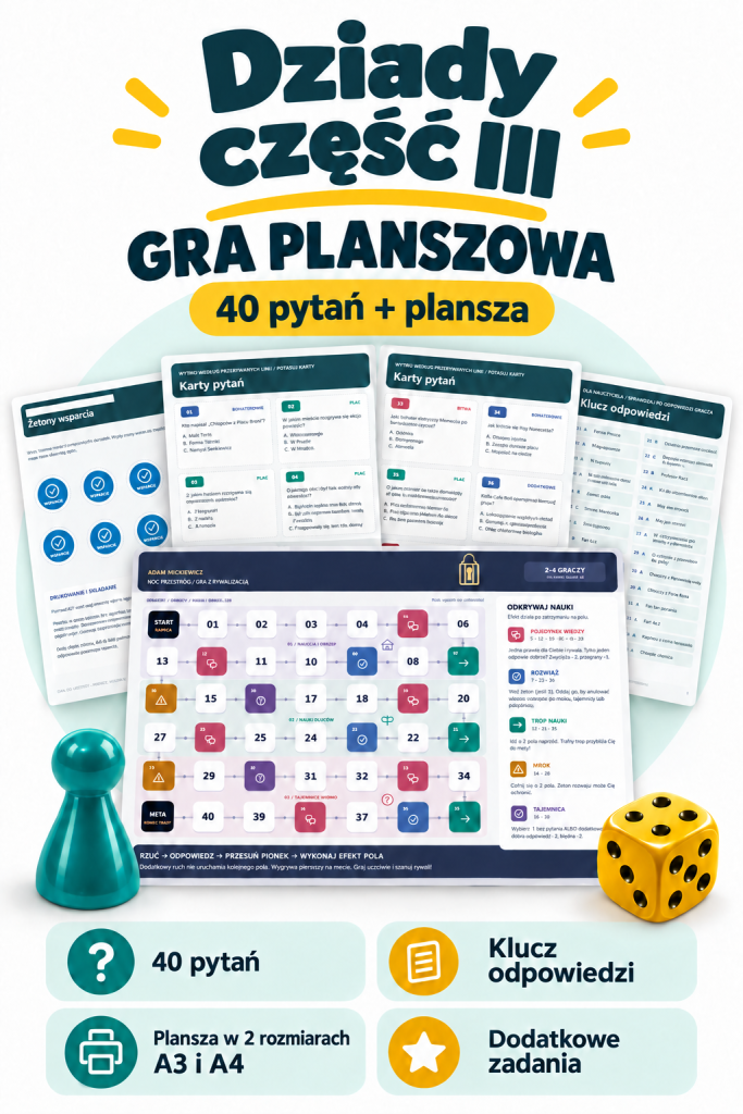 Dziady części III – gra planszowa – 40 pytań + plansza (grywalizacja)