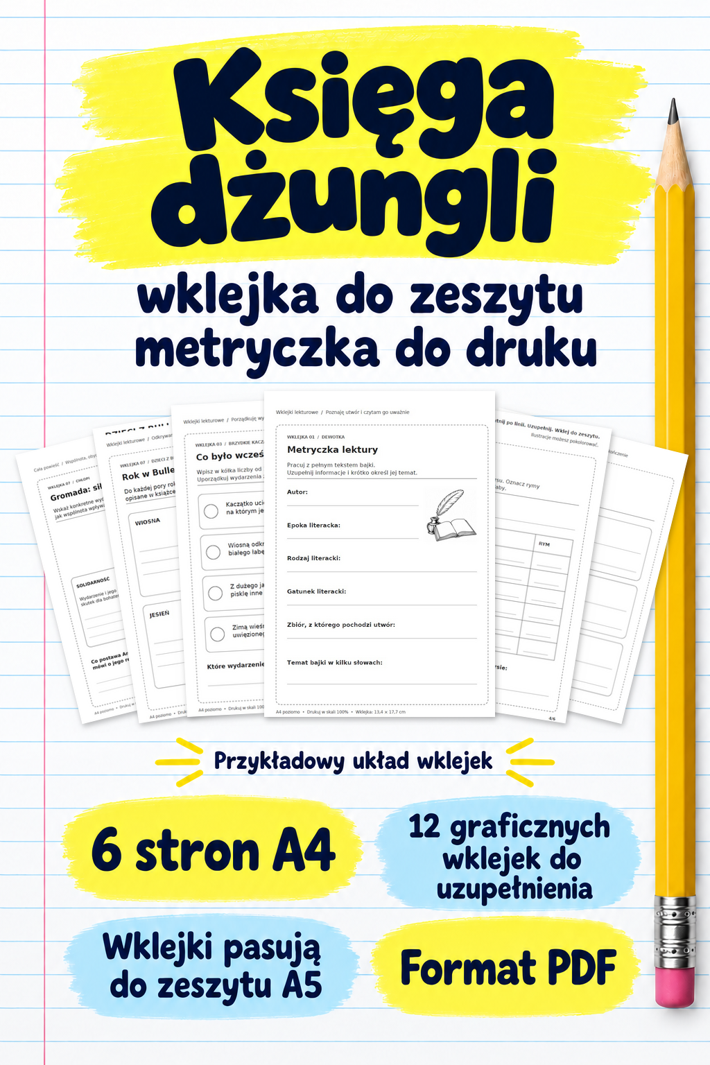Księga dżungli – wklejka do zeszytu – metryczka do druku