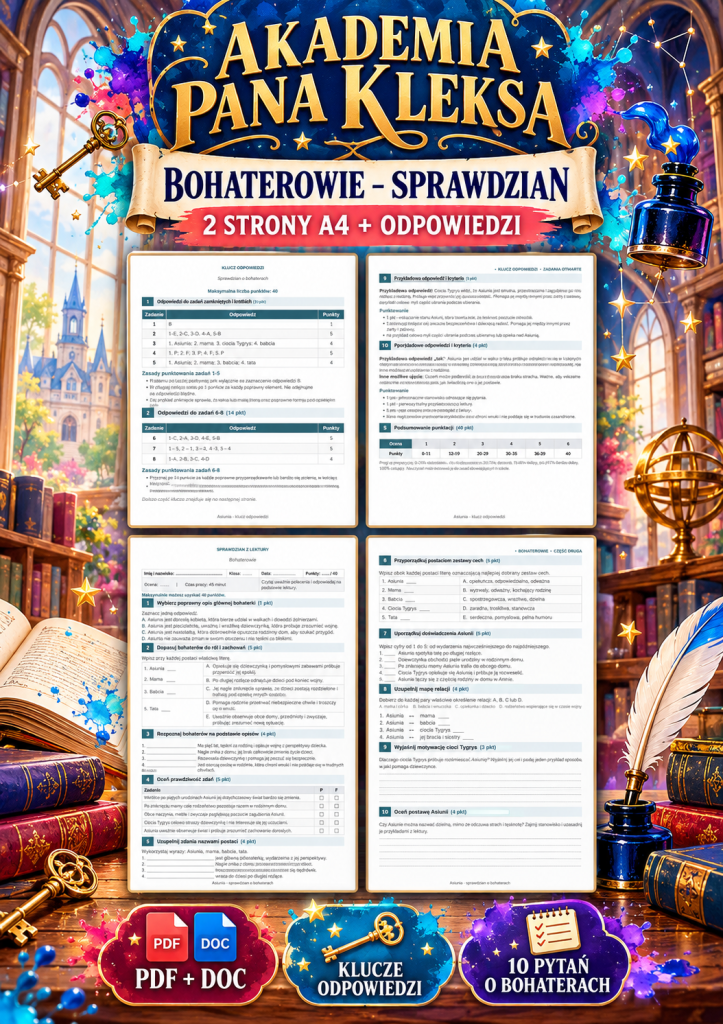 akademia-pana-kleksa-bohaterowie-sprawdzian-2-strony-a4-odpowiedzi