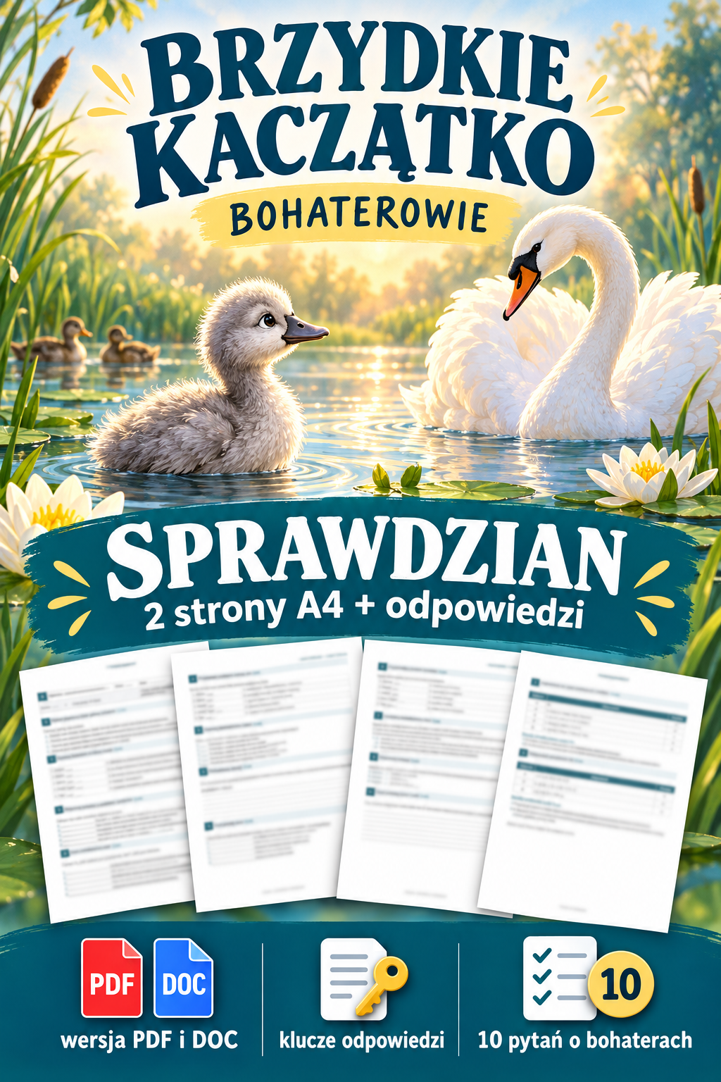 brzydkie-kaczatko-bohaterowie-sprawdzian-2-strony-a4-odpowiedzi