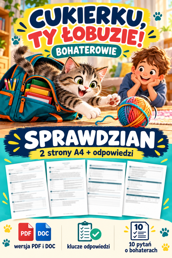cukierku-ty-lobuzie-bohaterowie-sprawdzian-2-strony-a4-odpowiedzi