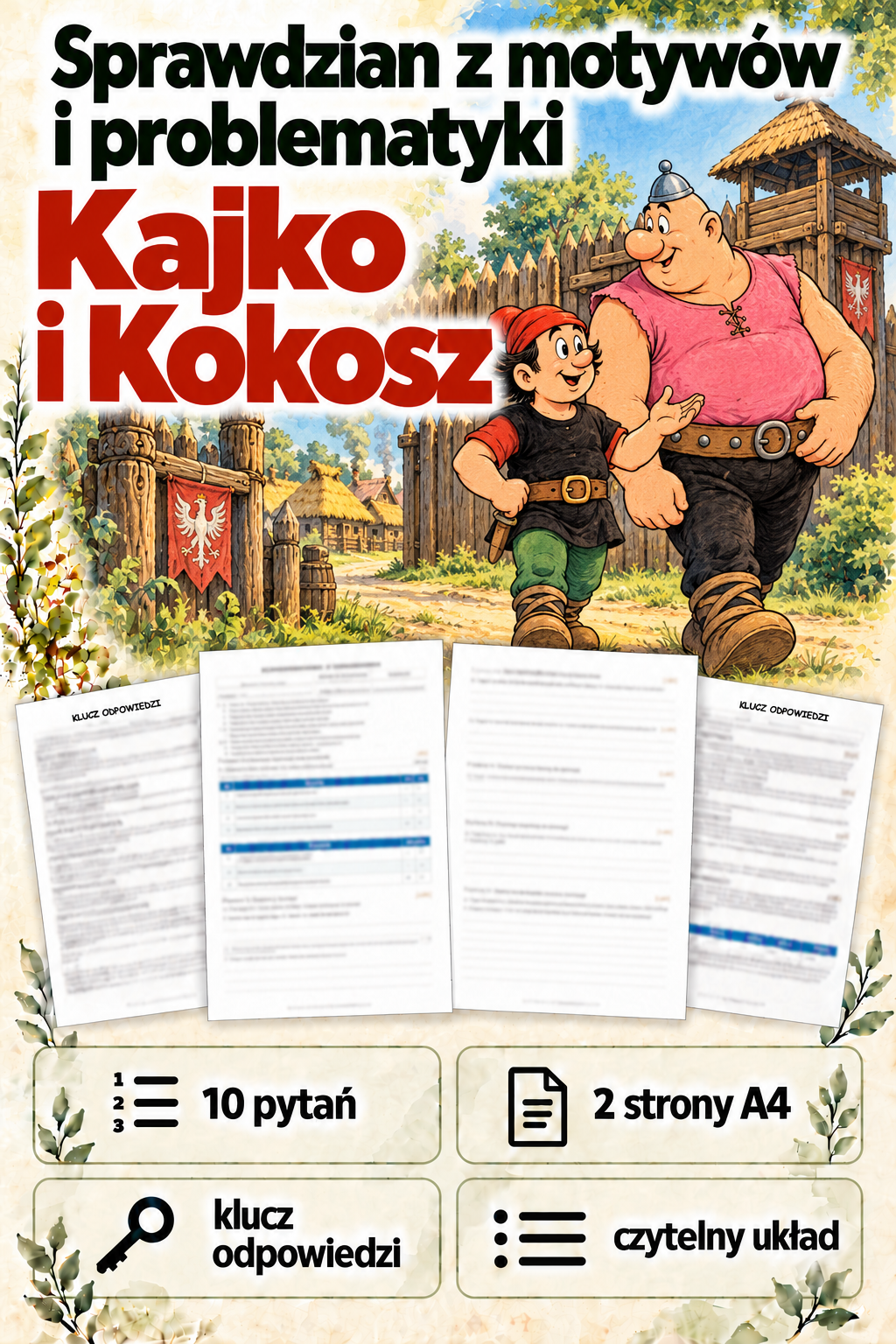 kajko-i-kokosz-sprawdzian-motywy-i-problematyka-10-zadan